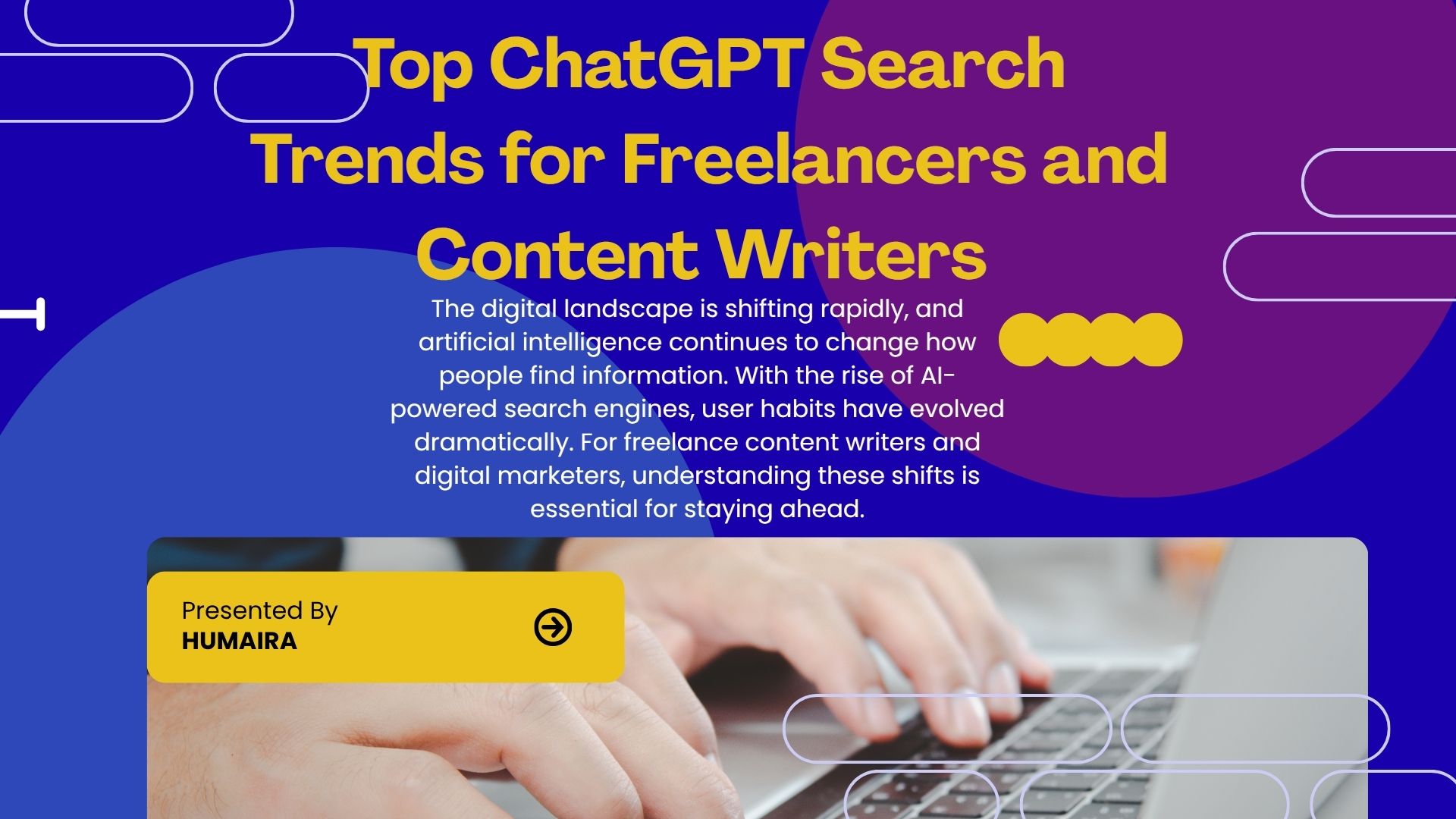 A content writer analyzing ChatGPT search trends and AI data on a modern laptop