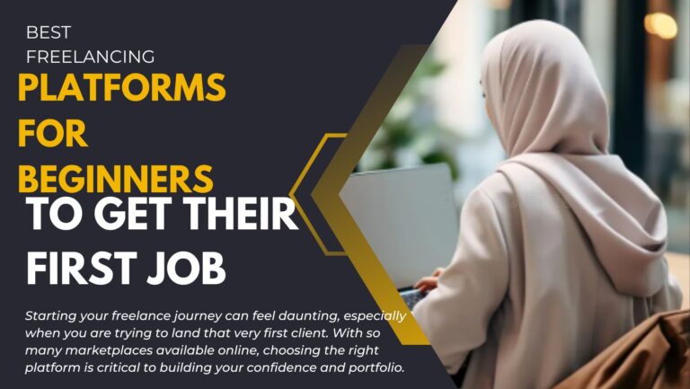 A beginner freelancer browsing the best freelancing platforms on a laptop to secure their first remote job.