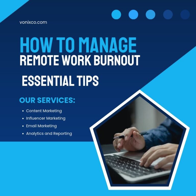 A remote freelancer managing work-life balance to avoid remote work burnout on a laptop.